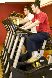 Exercising in gym